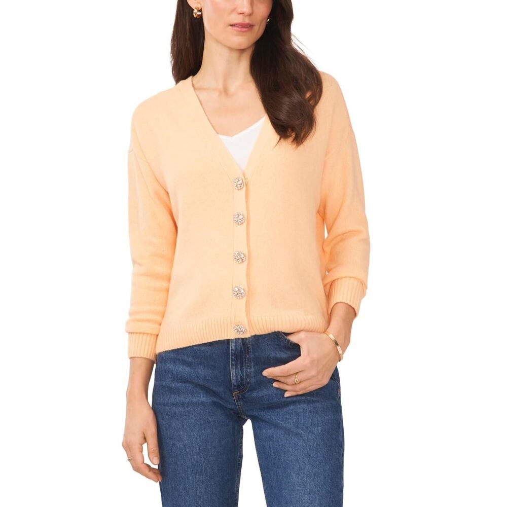 Vince Camuto Women's Button V Neck Sweater Yellow Size Medium 12810